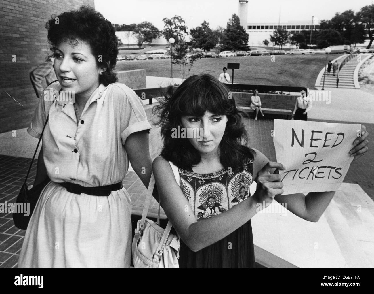 Austin Texas USA, circa 1986: Opera buffs looking for tickets to a sold out performance at the University of Texas Bass Concert Hall. ©Bob Daemmrich Stock Photo