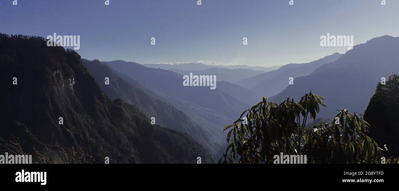 mountainscape of himalayan foothills from zemithang near tawang in arunachal pradesh, north east india Stock Photo
