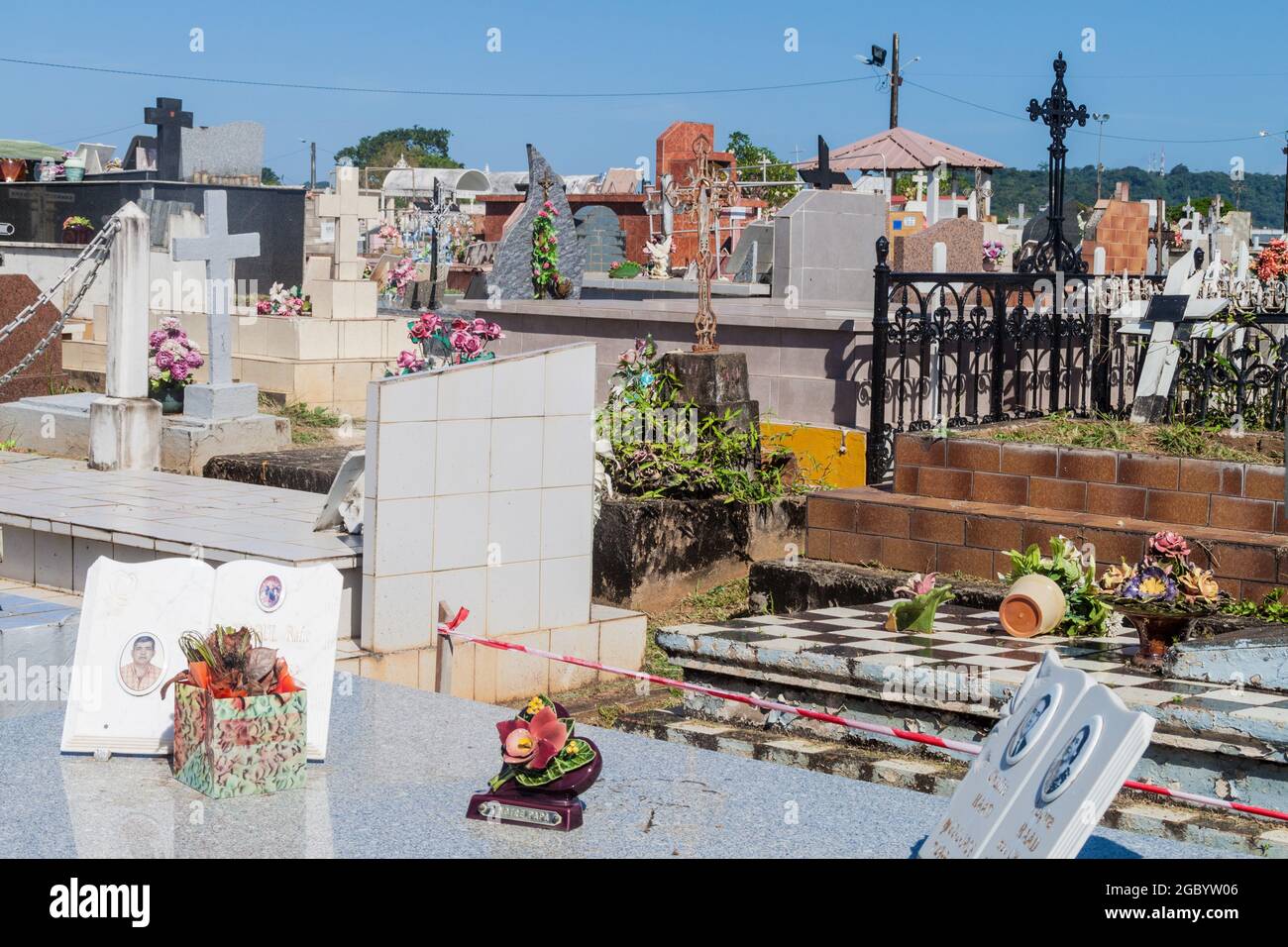 CAYENNE, FRENCH GUIANA - AUGUST 3, 2015: Cemetery in Cayenne, capital of French Guiana. Stock Photo