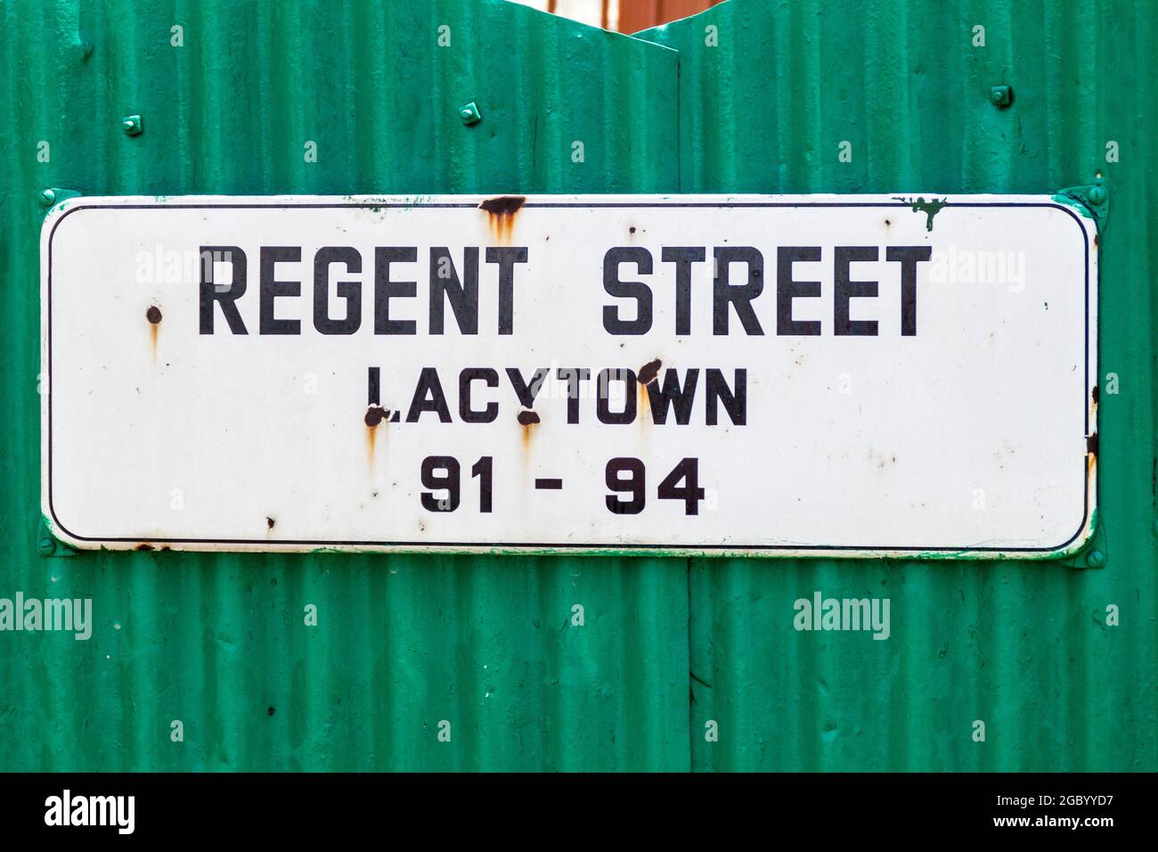Regent Street name sign in Georgetown, Guayana Stock Photo