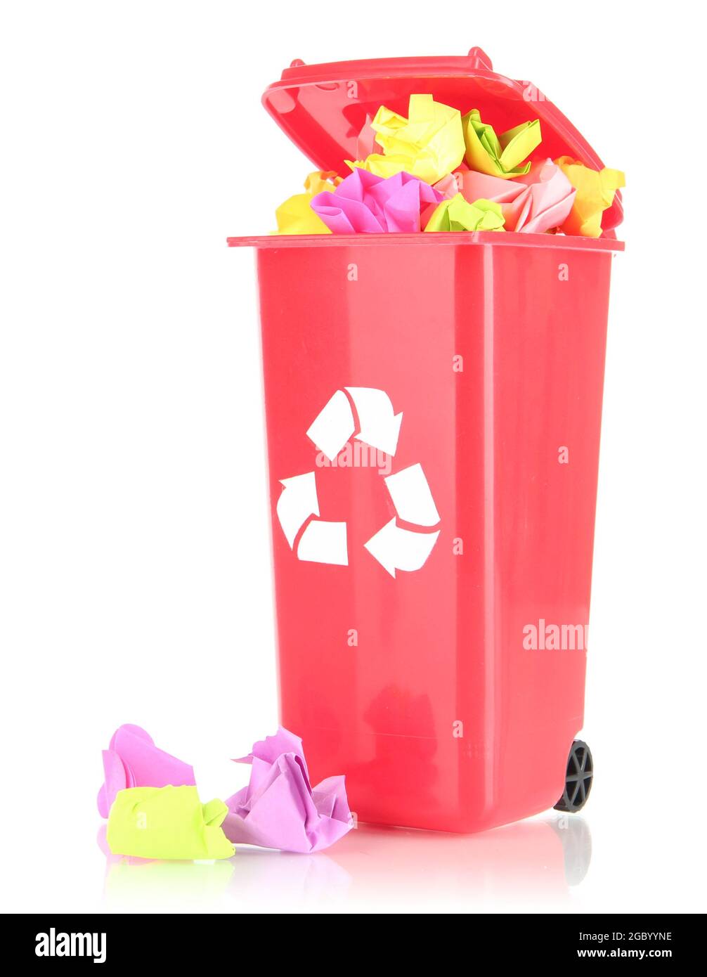 Recycling bin with papers isolated on white Stock Photo Alamy