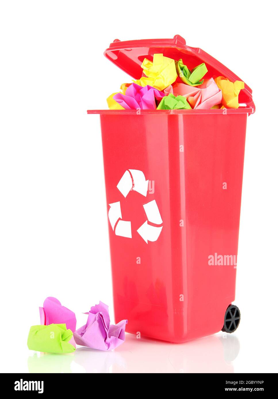 Recycling bin with papers isolated on white Stock Photo Alamy