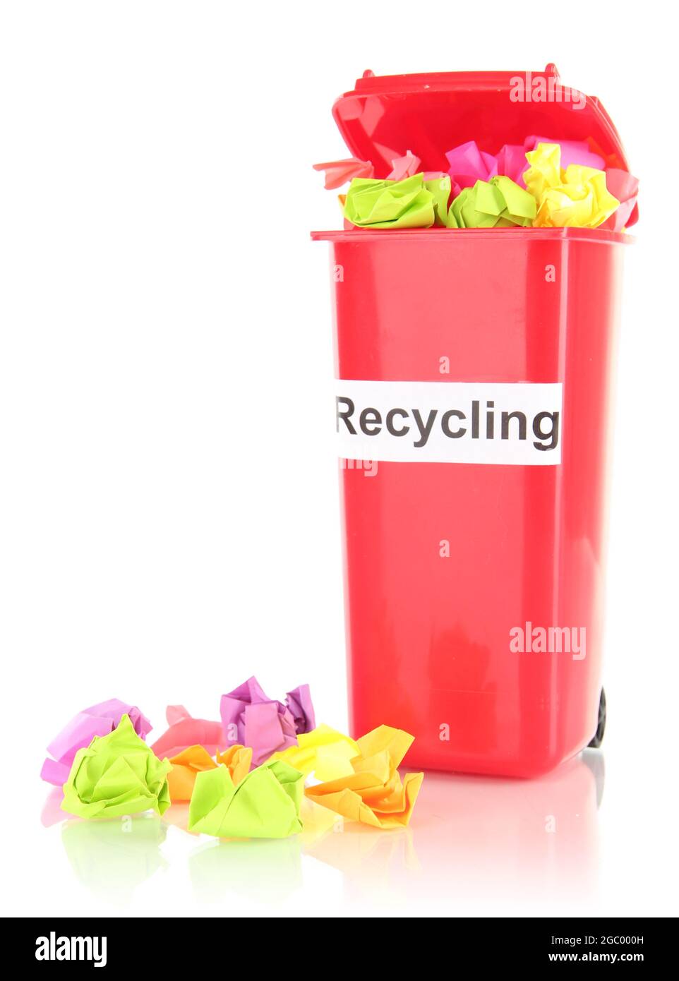 Recycling bin with papers isolated on white Stock Photo Alamy