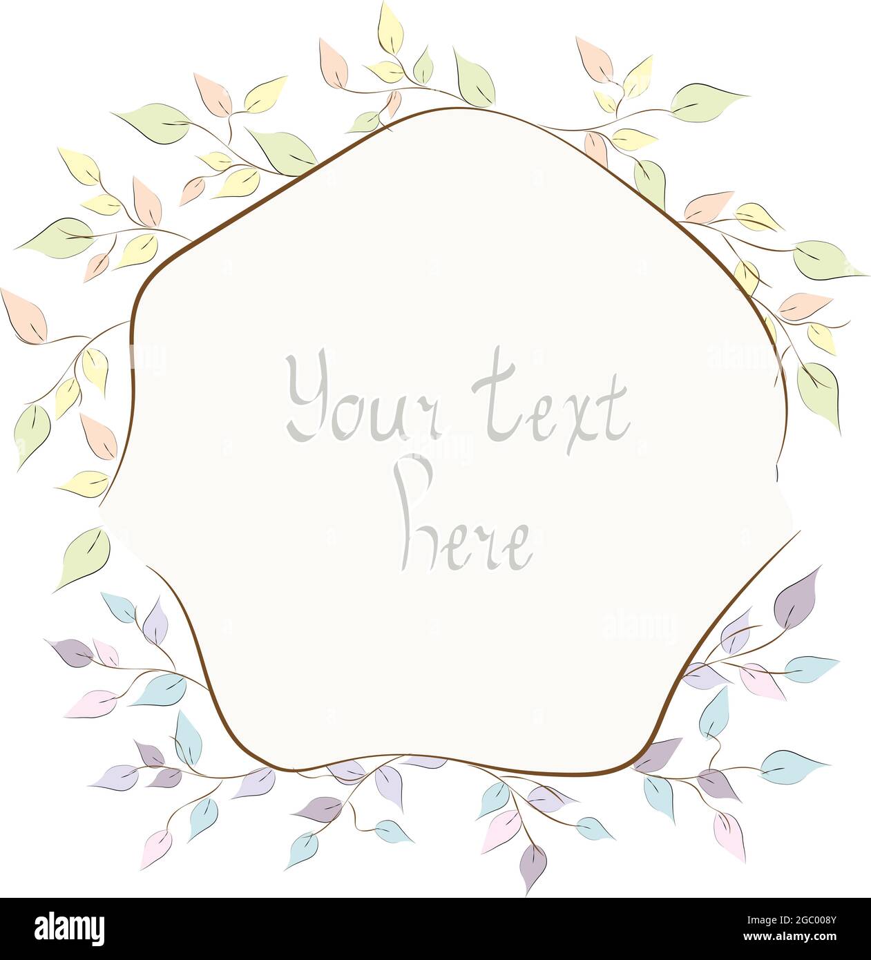 Vector frame from drawn leaves with ornament. Space for text isolated ...