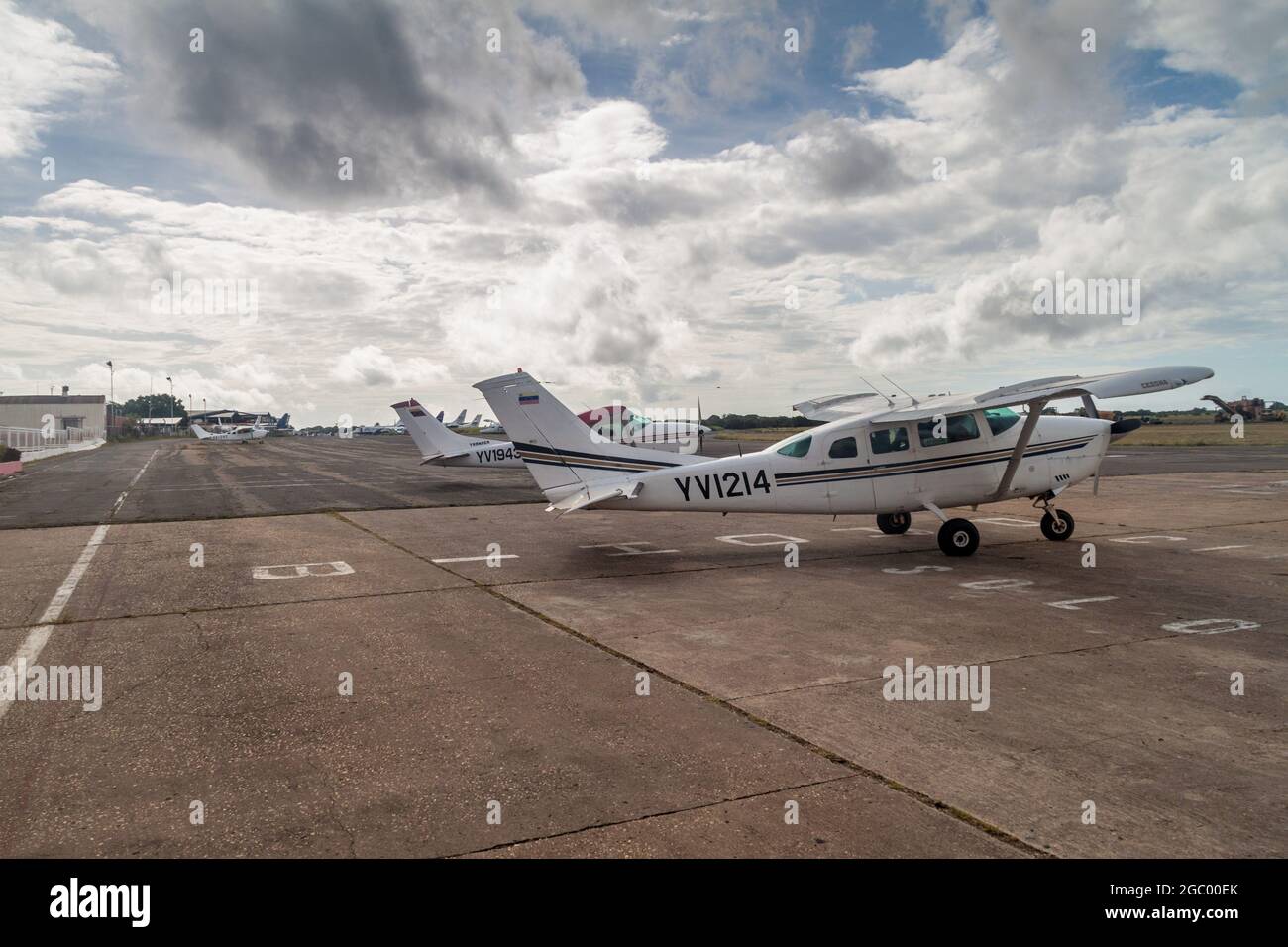 CIUDAD BOLIVAR, VENEZUELA - AUGUST 16, 2015: Cessna airplanes at the airport of Ciudad Bolivar, Venezuela Stock Photo