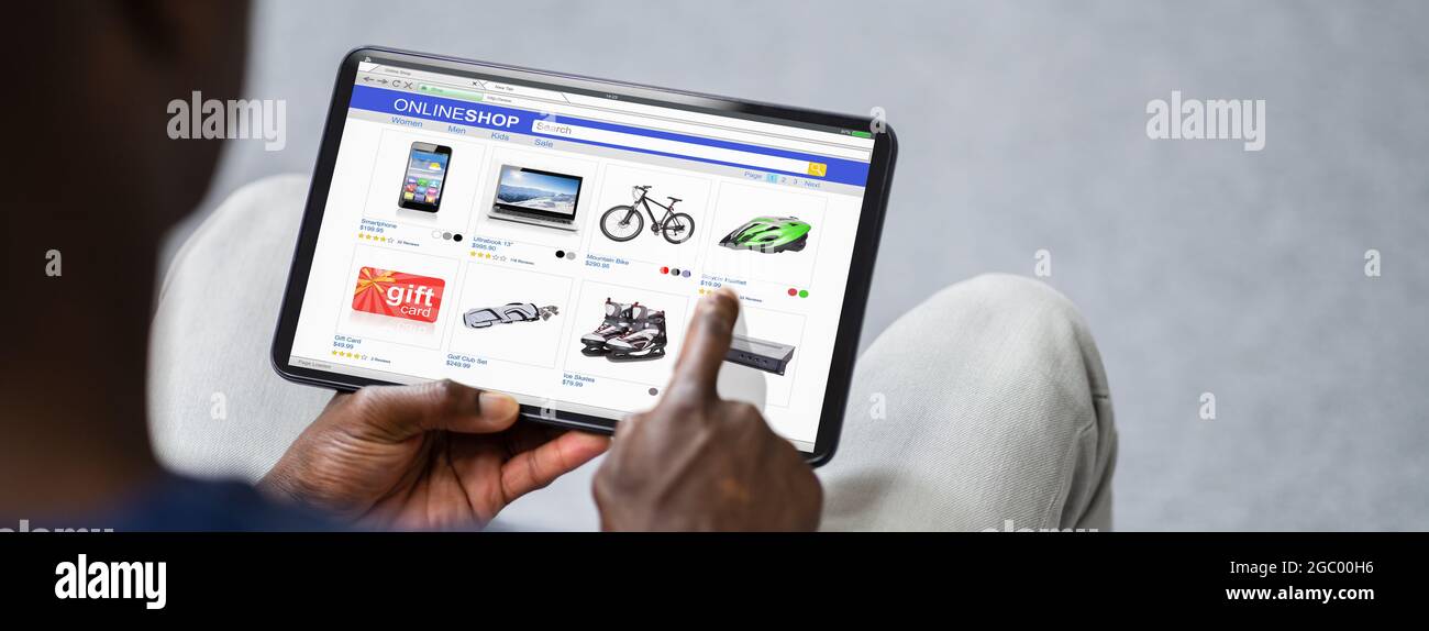 African American Holding Tablet And Shopping Online In Ecommerce Store ...
