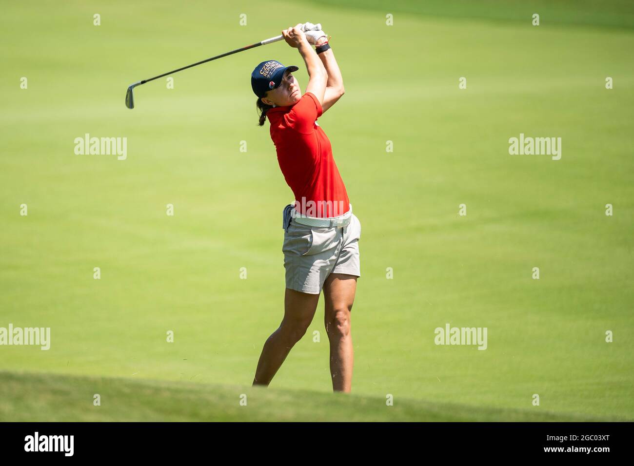 Czech Klara Spilkova plays a shot during the third round of the women's