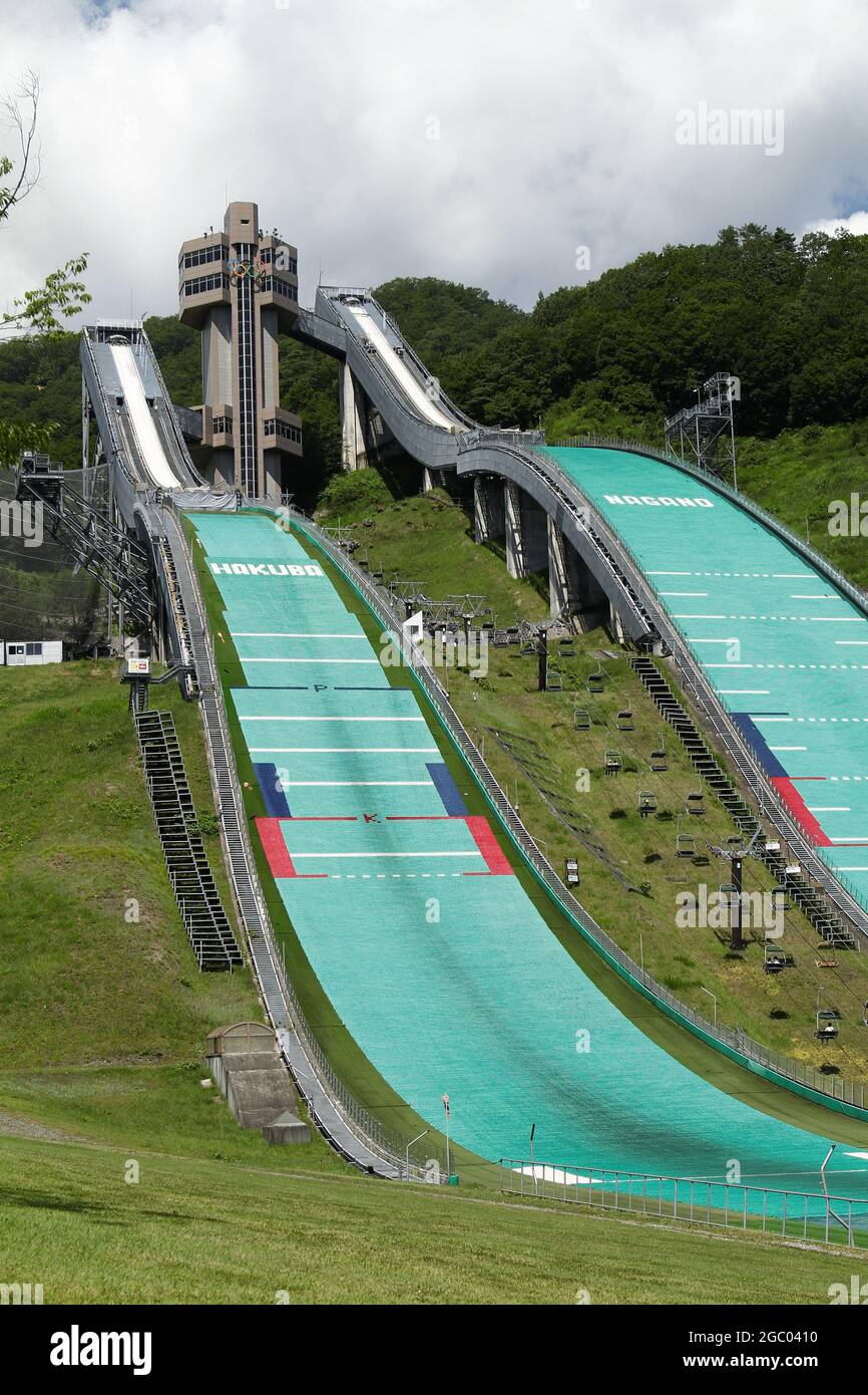 Hakuba, Japan, 2021-24-07 , Ski jump in Hakuba, Japan, that holded the winter olympics in 1998. Stock Photo