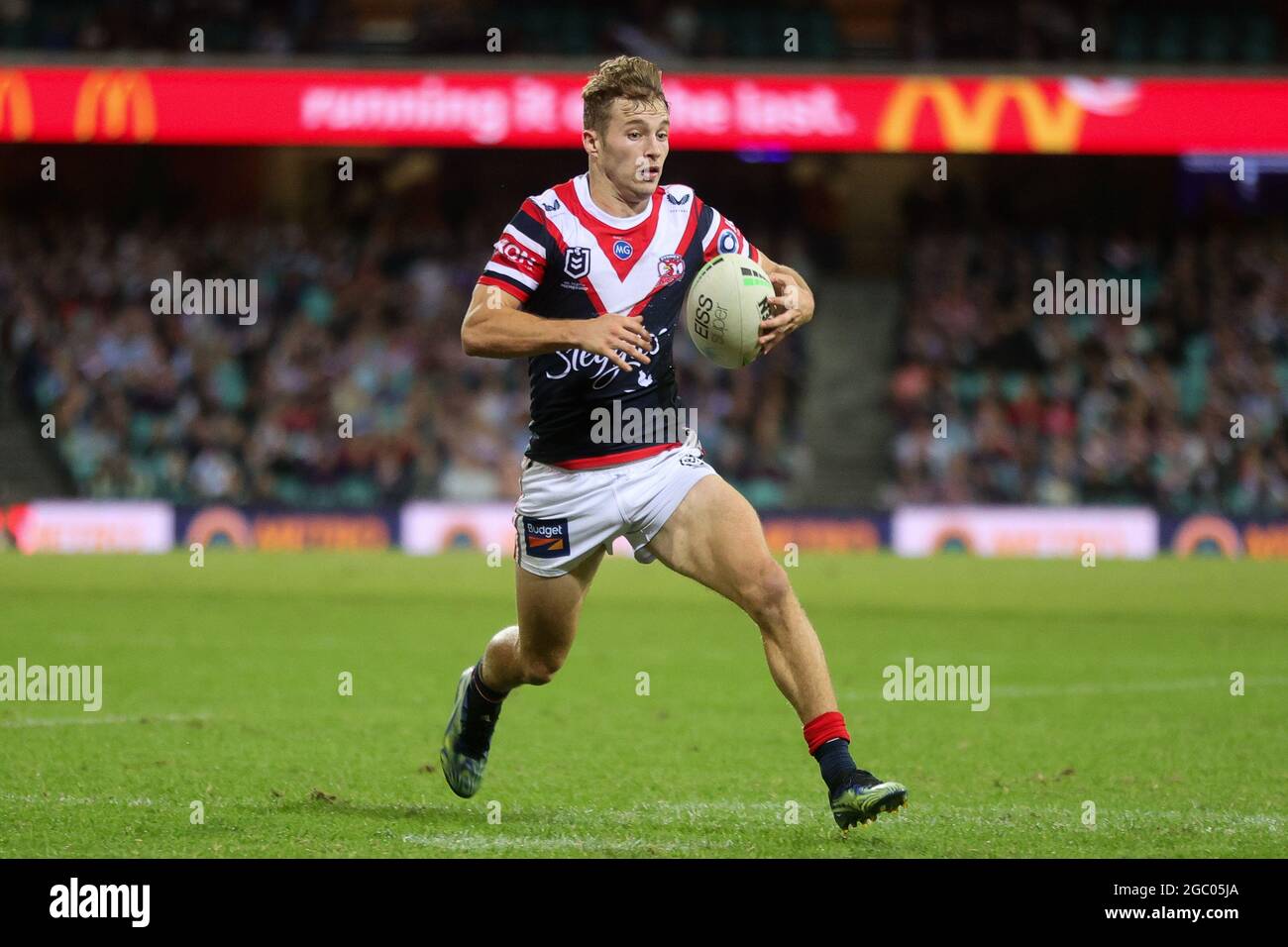 SYDNEY, AUSTRALIA - APRIL 10: Sam Walker of the Roosters about to score a try during the round five NRL match between the Sydney Roosters and Cronulla Sharks at the Sydney Cricket Ground on April 10, 2021 in Sydney, Australia.  Credit: Pete Dovgan/Speed Media/Alamy Live News Stock Photo