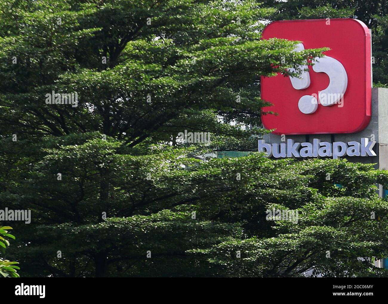 Logo of Bukalapak, an Indonesian firm, is seen outside their