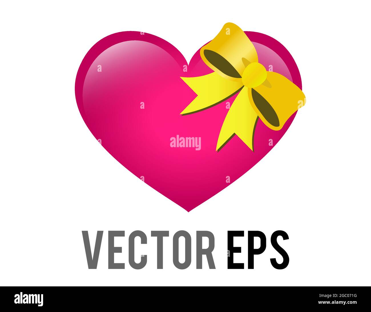 The isolated vector glossy pink heart shaped box icon, tied with a yellow ribbon being a gift box, box of chocolates or jewellery box Stock Vector