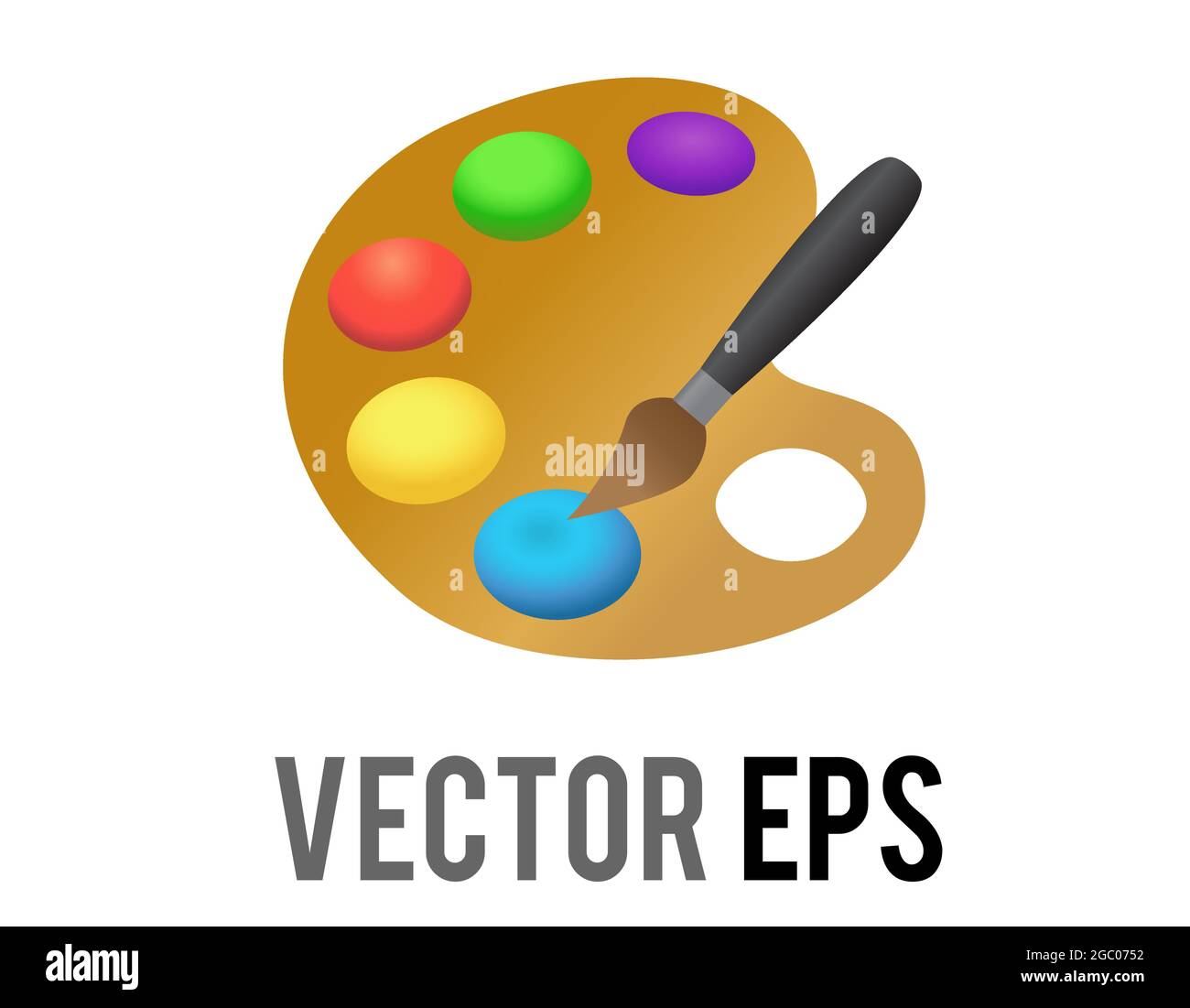 The isolated vector watercolor brush and artist palette icon used when painting, to store and mix paint colors Stock Vector