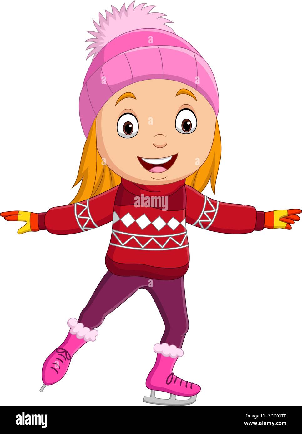 Cute little girl wearing winter clothes ice skating Stock Vector