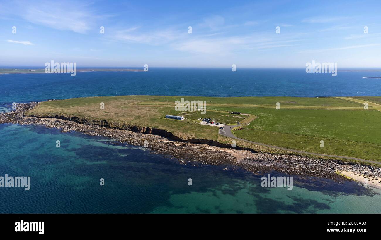 An aerial view of the Italian Chapel on Orkney in Scotland, UK Stock Photo