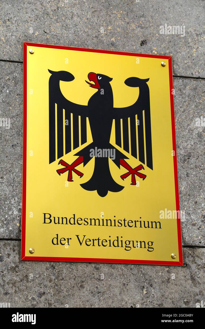 Brass sign at the Federal Ministry of Defence, (Bundesministerium der Verteidigung) in Stauffenbergstrasse Berlin Stock Photo