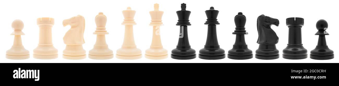 Chess set pieces on white background Stock Photo