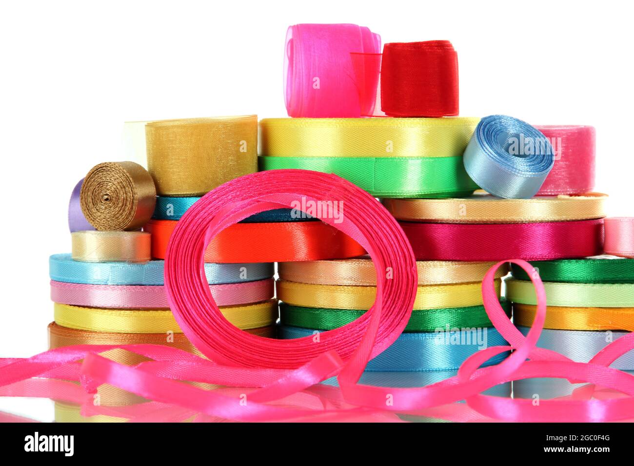 Many bright ribbons of different sizes isolated on white Stock Photo ...