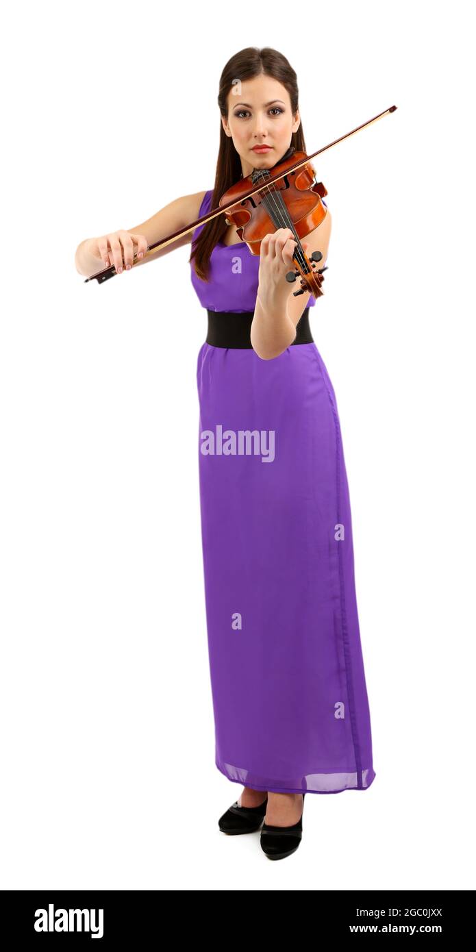 Beautiful young girl with violin, isolated on white Stock Photo - Alamy