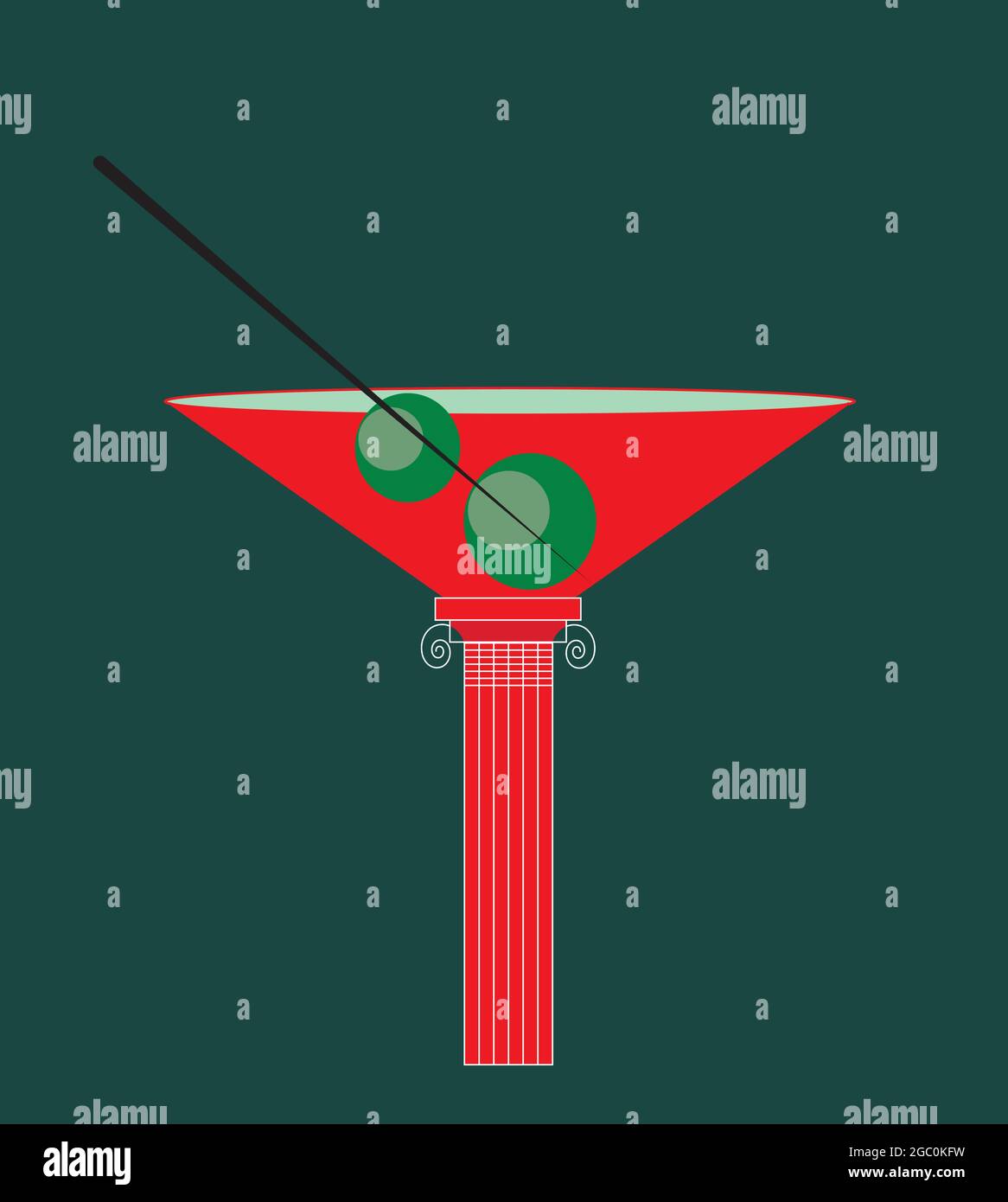 illustration of a cocktail with its base as a pillar, isolate don  a green background Stock Vector