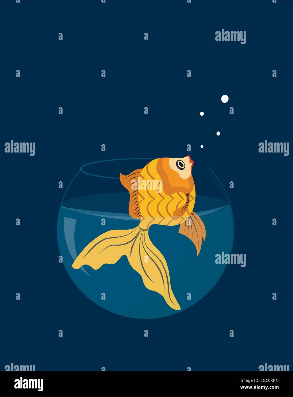 illustration of an aquarium with a gold fish, isolated on a blue background Stock Vector