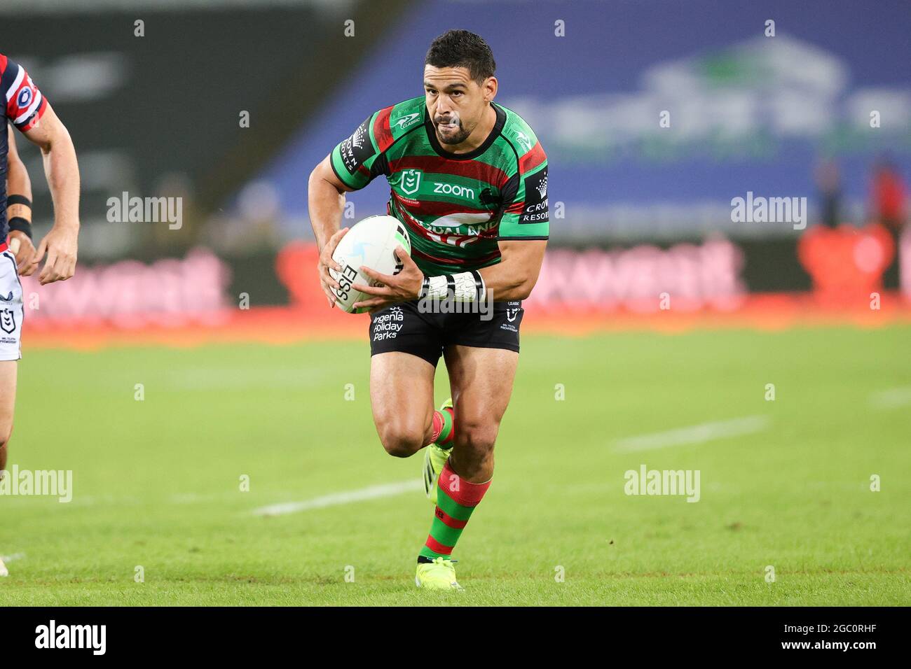 SYDNEY, AUSTRALIA - MARCH 26: Cody Walker of the Rabbitohs about to score a try during the round three NRL match between the South Sydney Rabbitohs and Sydney Roosters at Stadium Australia on March 26, 2021 in Sydney, Australia.  Credit: Pete Dovgan/Speed Media/Alamy Live News Stock Photo