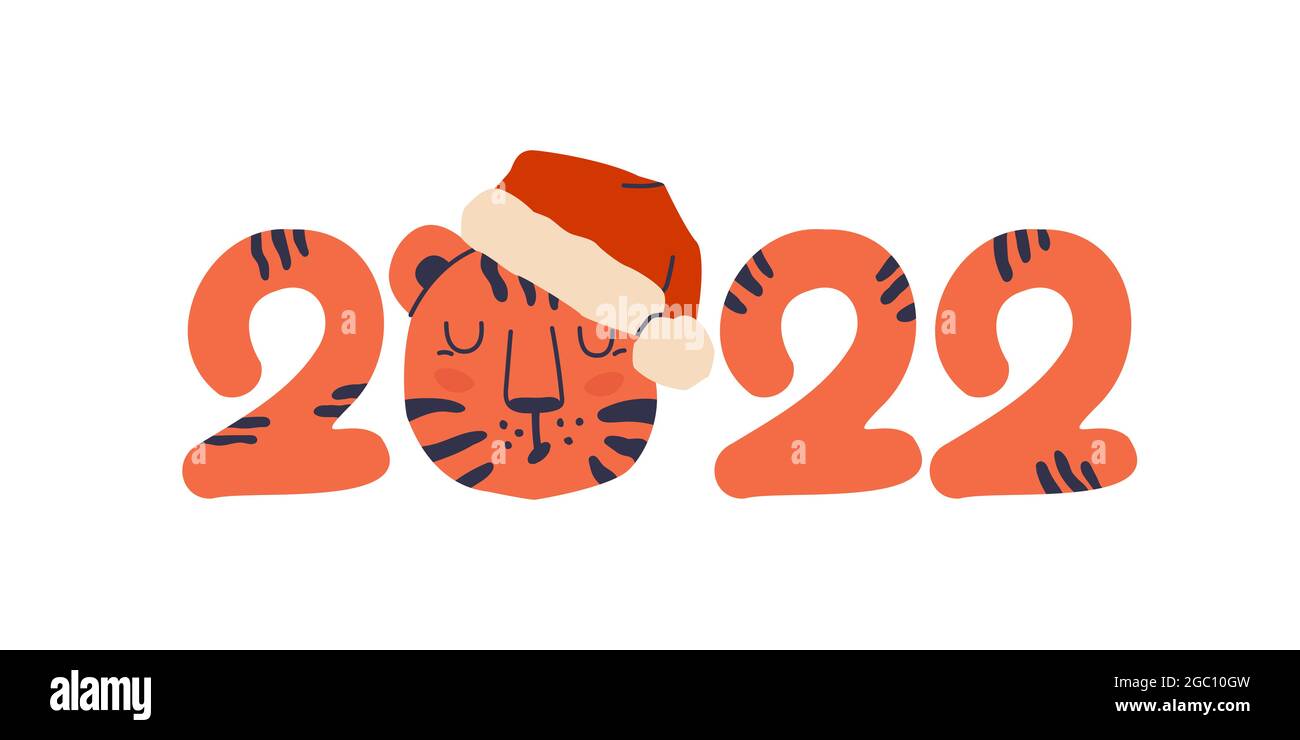 Cute tiger and lettering New Year 2022. Symbol of Chinese New Year. Hand  drawn illustration for design. Isolated on a white background. EPS 10 Stock  Vector Image & Art - Alamy