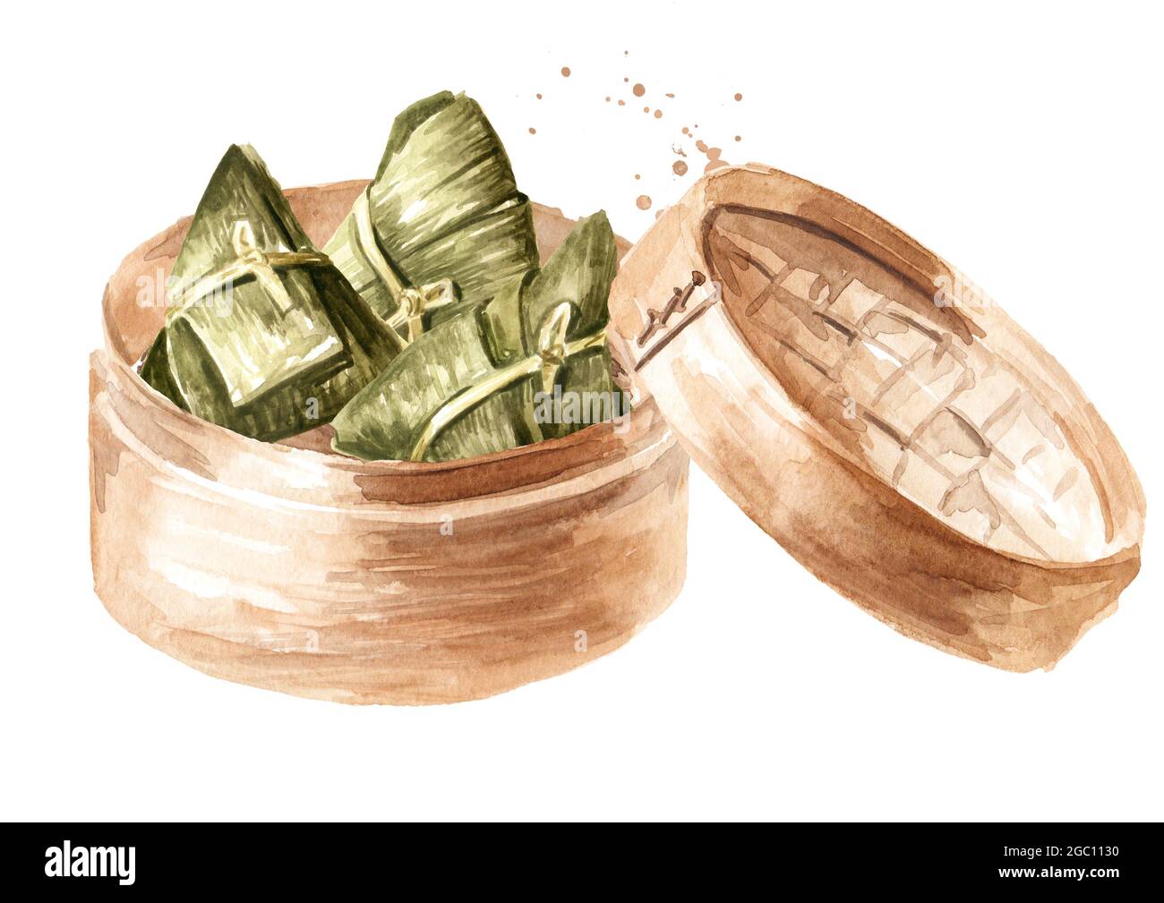Bamboo steamer and traditional chinese Sticky rice dumpling or Zongzi