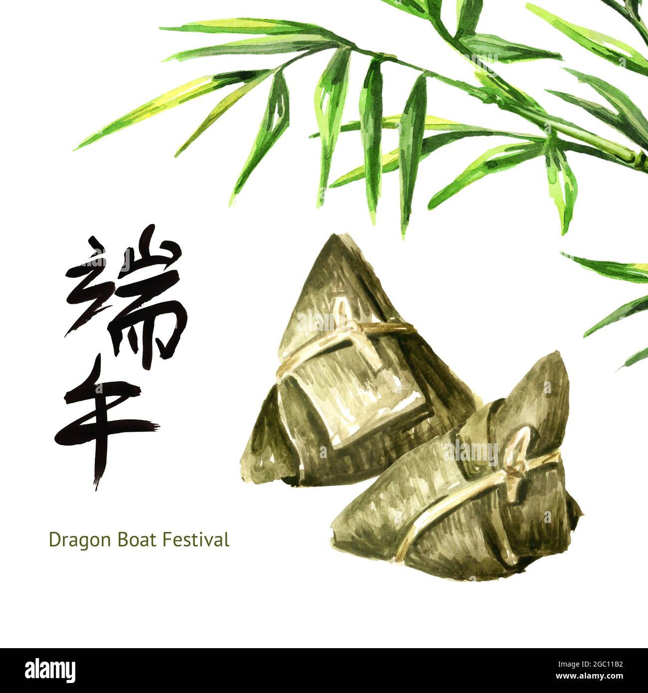 Traditional chinese rice dumpling or Zongzi wrapping in bamboo leaves