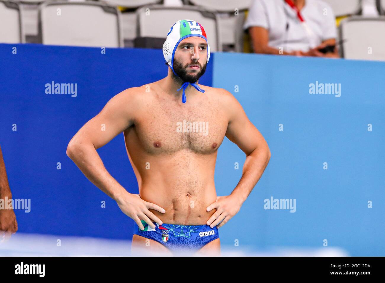 Tokyo, Japan. 06th Aug, 2021. TOKYO, JAPAN - AUGUST 6: Stefano Luongo of  Italy during the Tokyo 2020 Olympic Waterpolo Tournament men's  classification 5th-8th match between Italy and United States at Tatsumi