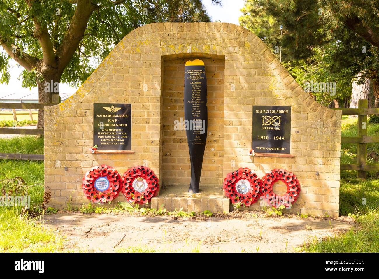 RAF memorial monument at RAF Sawbridgeworth, originally named Mathams Wood ALG. Stock Photo
