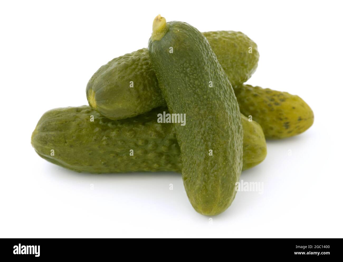 Three pickled cucumbers isolated on white background Stock Photo
