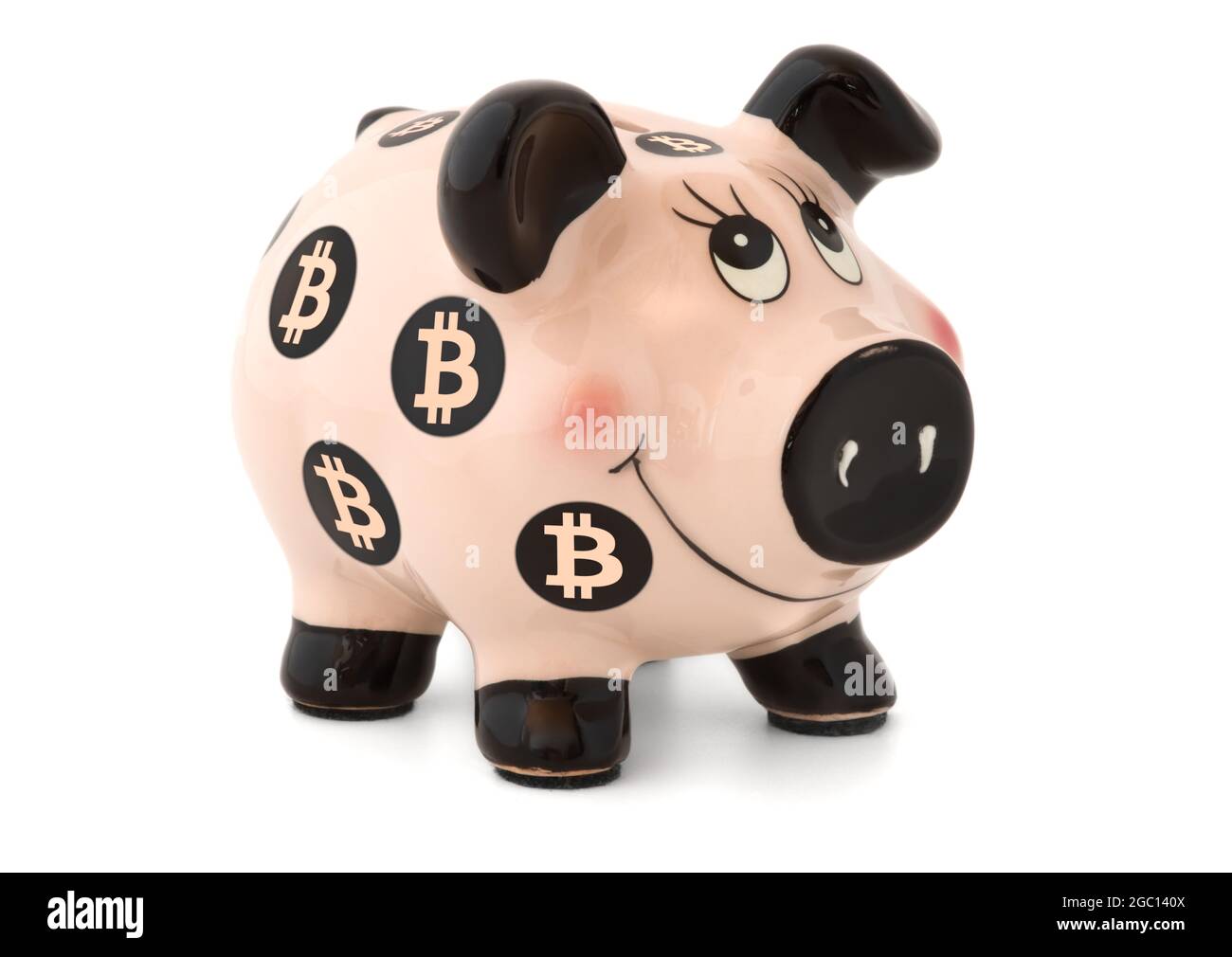 Piggy Bitcoin crypto cashbox isolated on white background Stock Photo