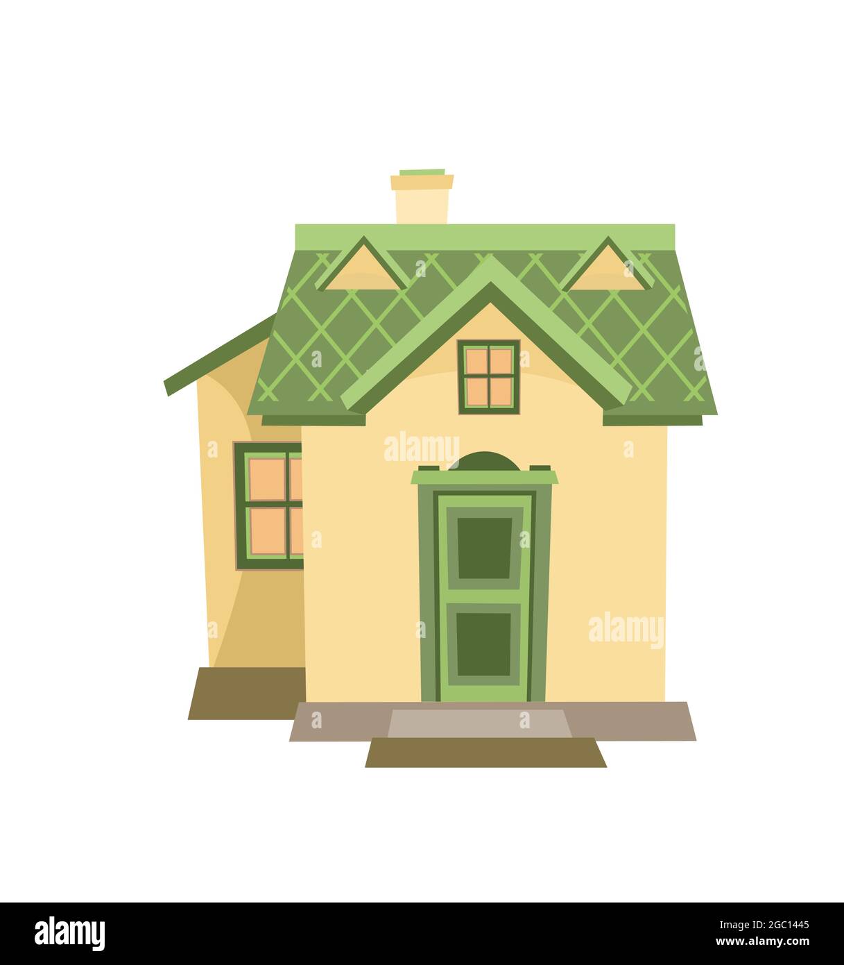 The house is simple cartoon. Cozy small rural dwelling in a traditional  European style. Cute yellow home. Isolated on white background. Vector  Stock Vector Image & Art - Alamy