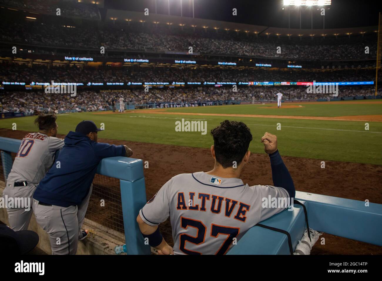 Houston Astros second basemen Jose Altuve (27) returns to Dodger Stadium during an MLB regular season game against the Los Angeles Dodgers, Wednesday, Stock Photo