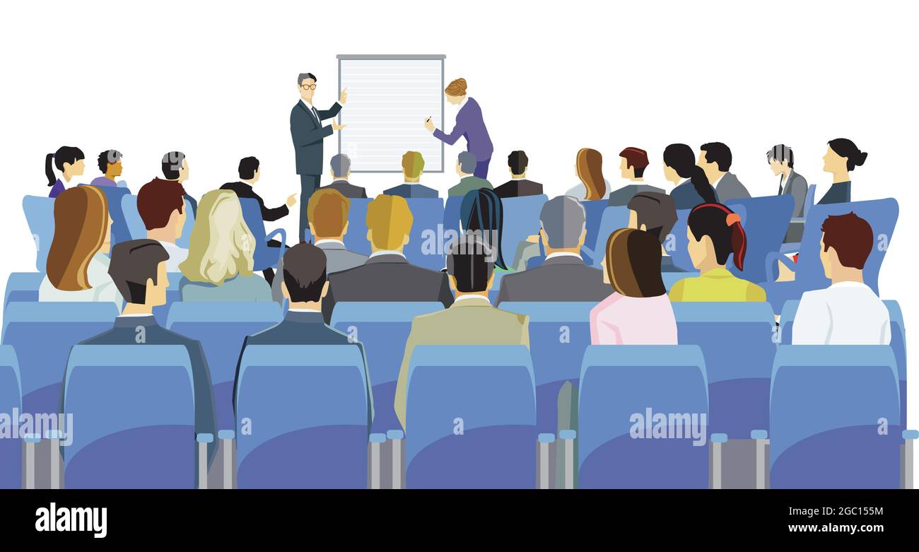 Business seminar, meeting discussion, illustration Stock Vector