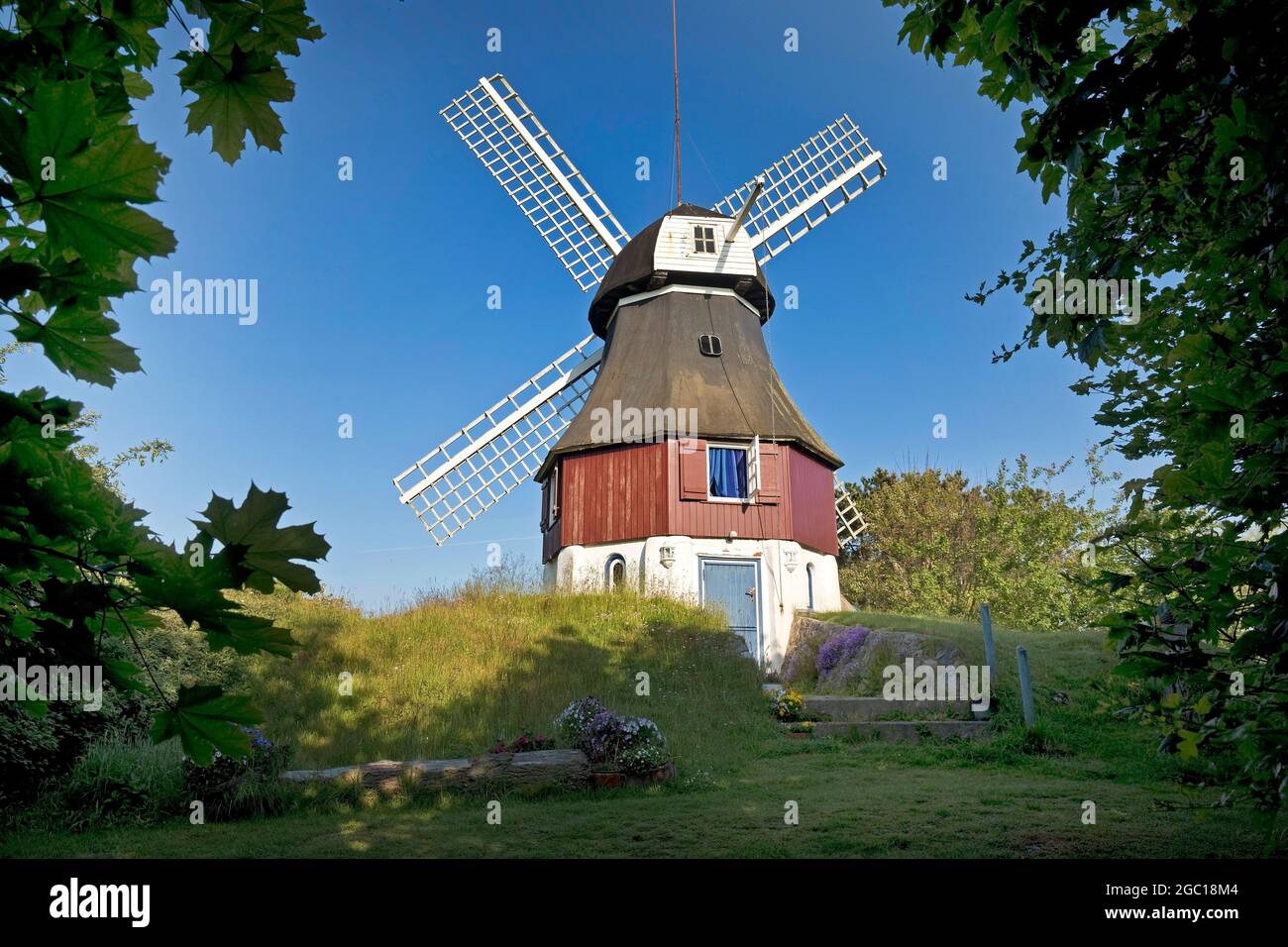smock mill in Nebel, Germany, Schleswig-Holstein, Northern Frisia, Amrum Stock Photo