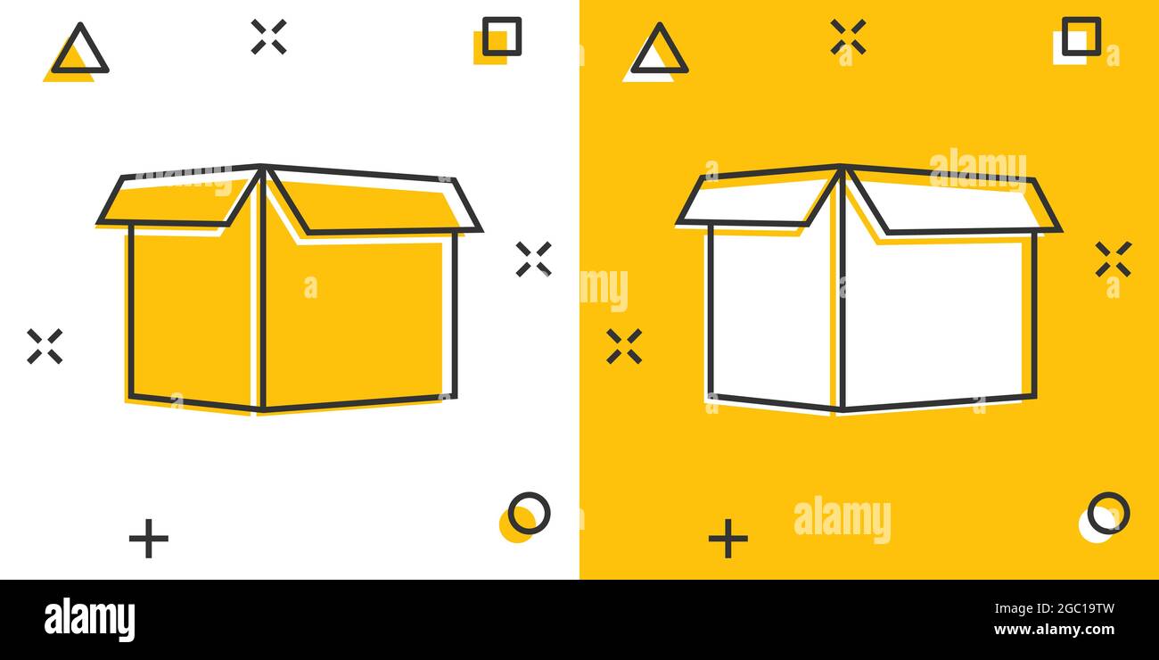 Vector cartoon packaging box icon in comic style. Shipping pack sign ...