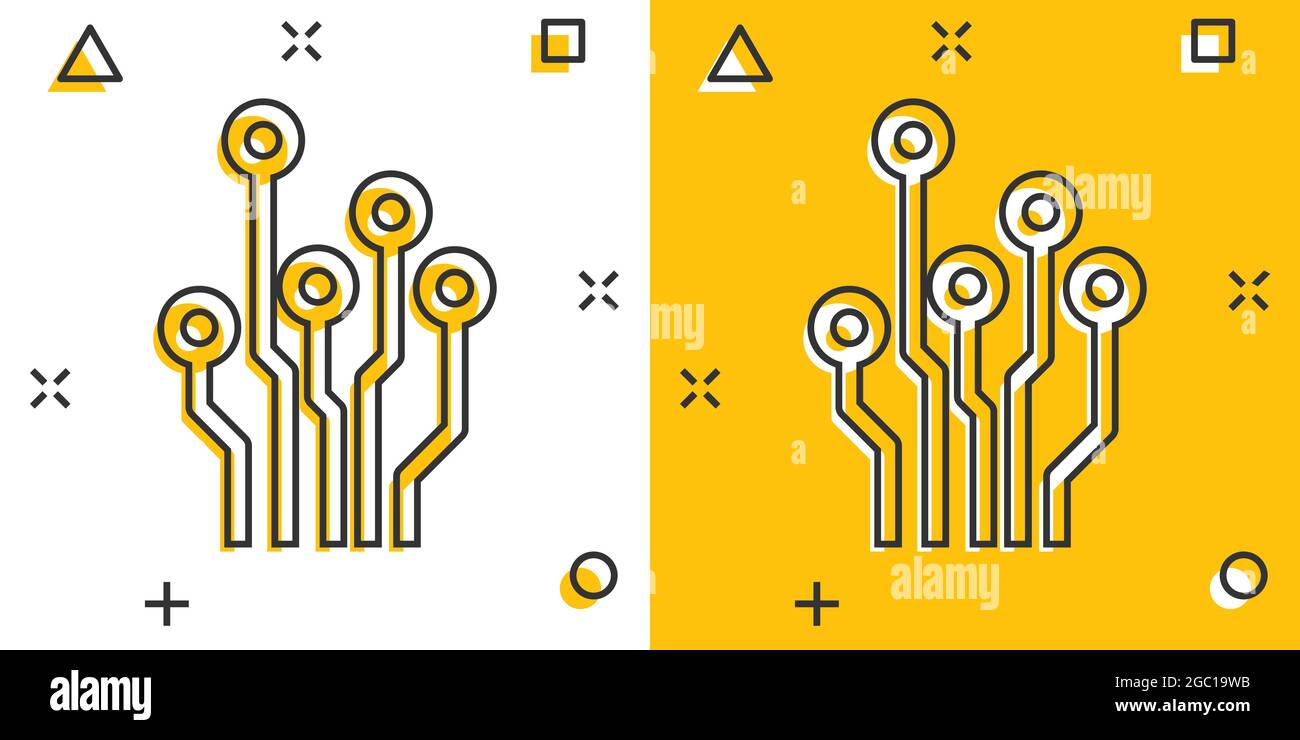 Vector cartoon circuit board icon in comic style. Technology scheme ...
