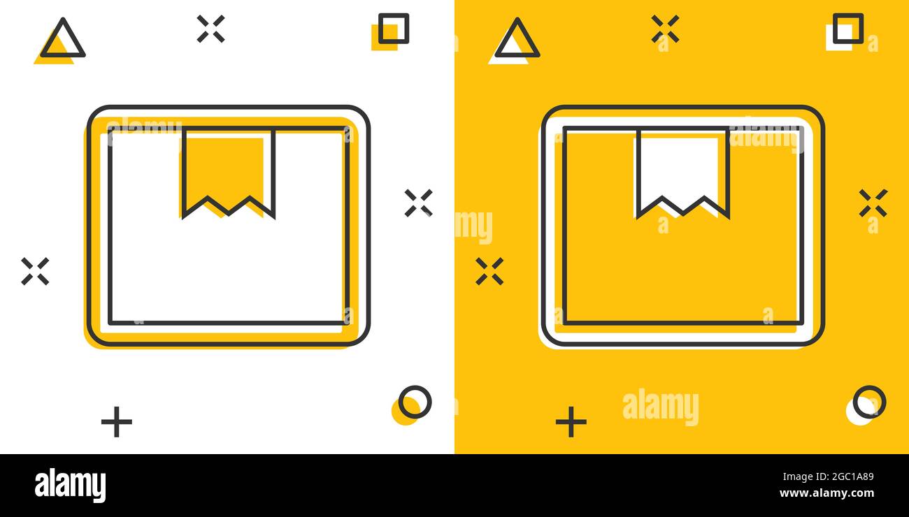 Vector cartoon packaging box icon in comic style. Shipping pack sign ...