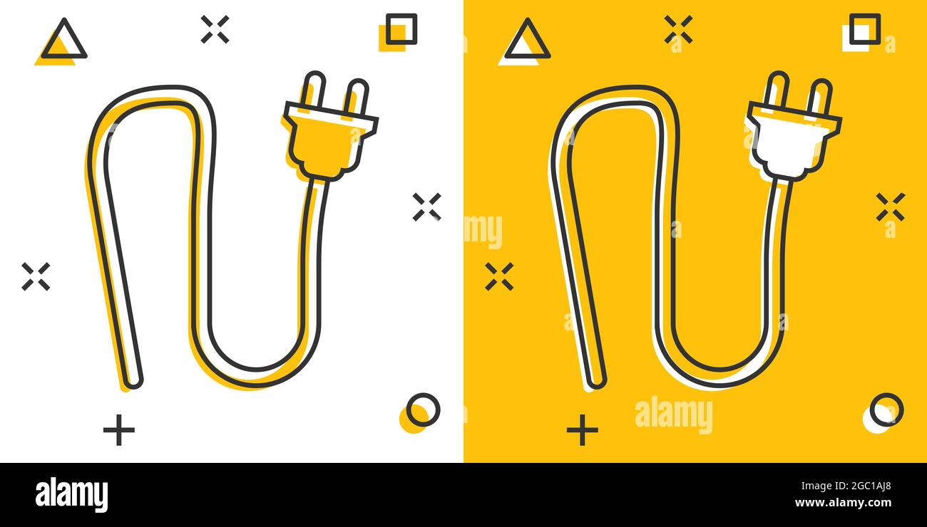 Vector cartoon electric plug sign icon in comic style. Power plug sign ...