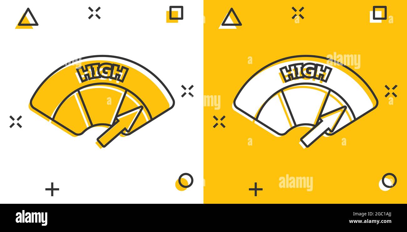 Cartoon colored high level icon in comic style. Speedometer, tachometer ...