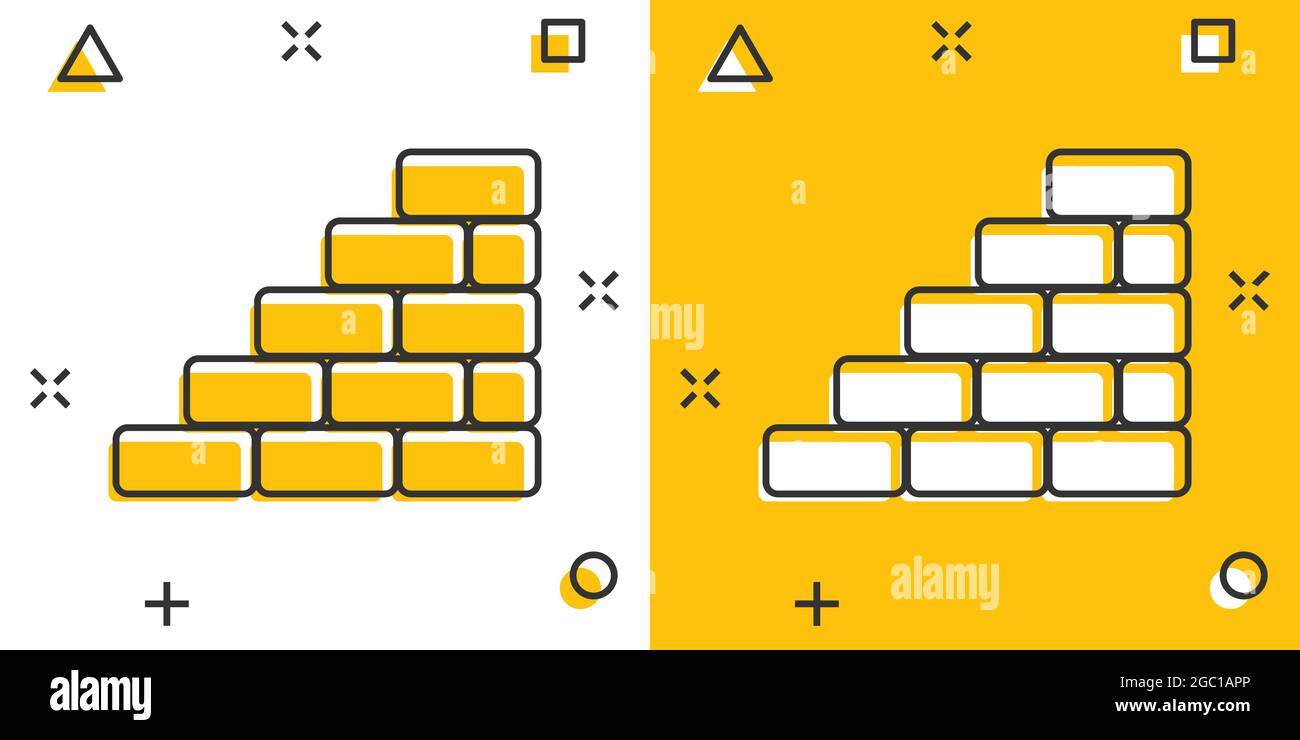 Vector cartoon wall brick icon in comic style. Wall sign illustration ...