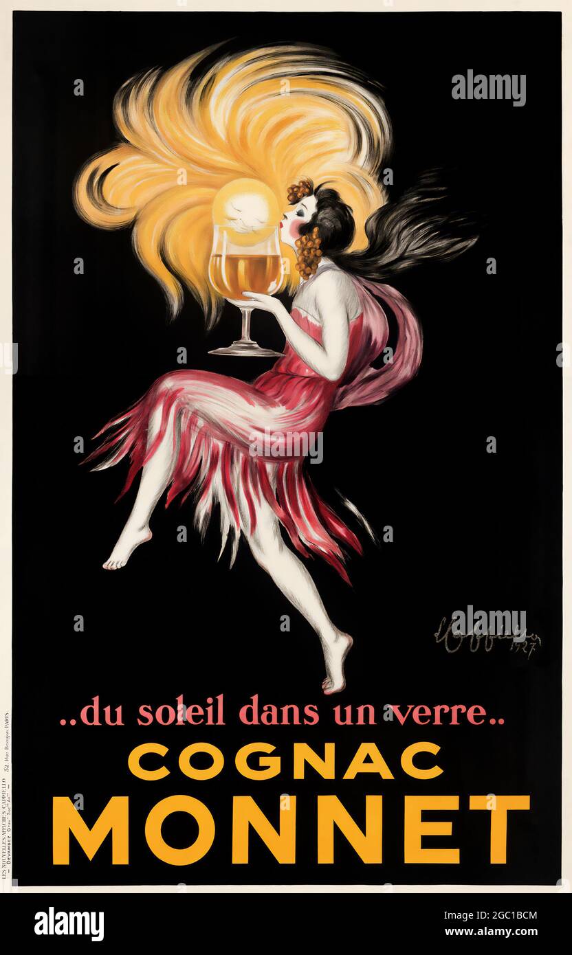 Leonetto Cappiello, vintage poster, Cognac Monnet, "...du soleil dans un  verre..." - DIGITALLY ENHANCED, high resolution. 1927 Stock Photo - Alamy