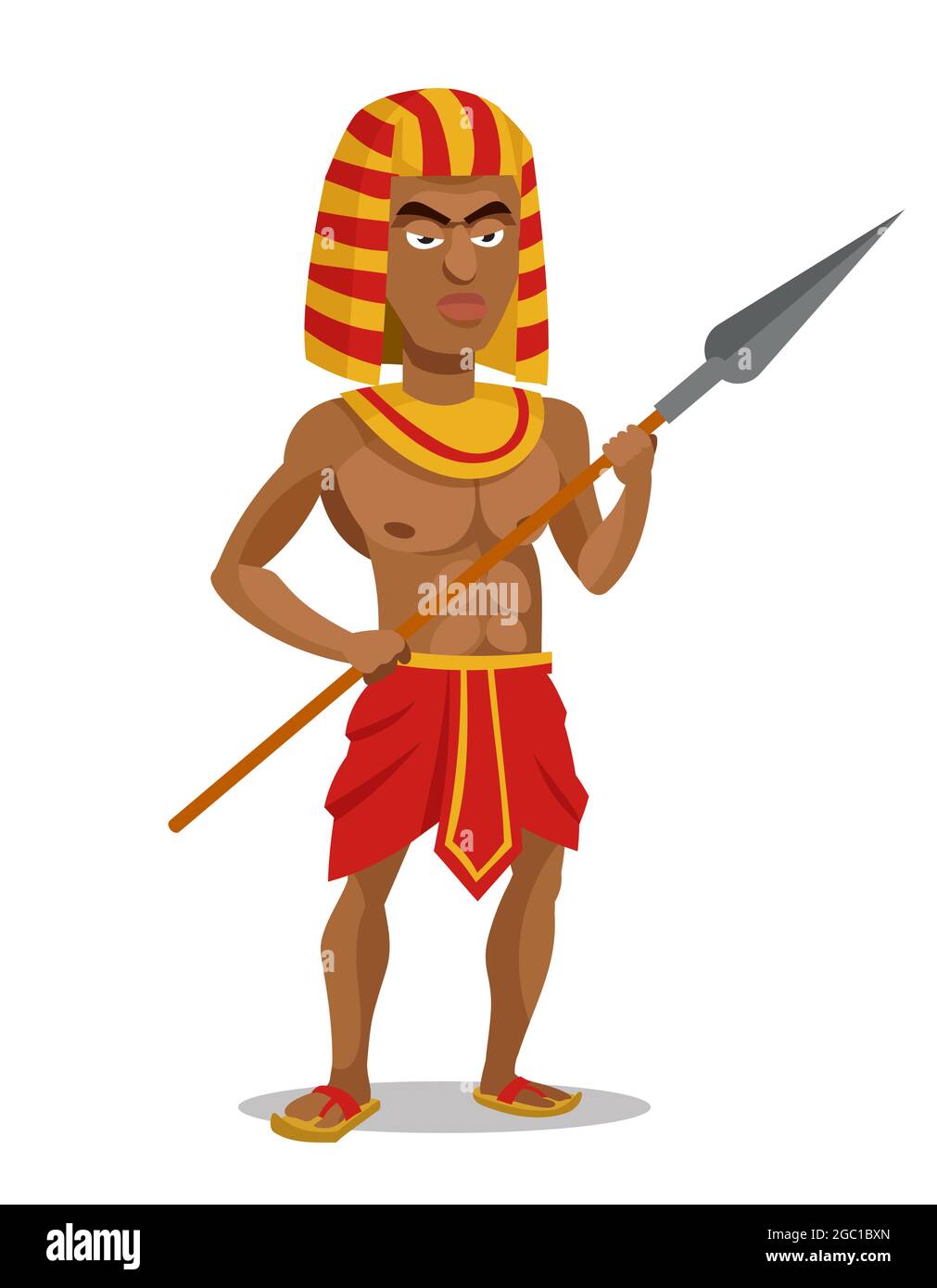Egyptian warrior holding spear. Male character in cartoon style. Stock Vector