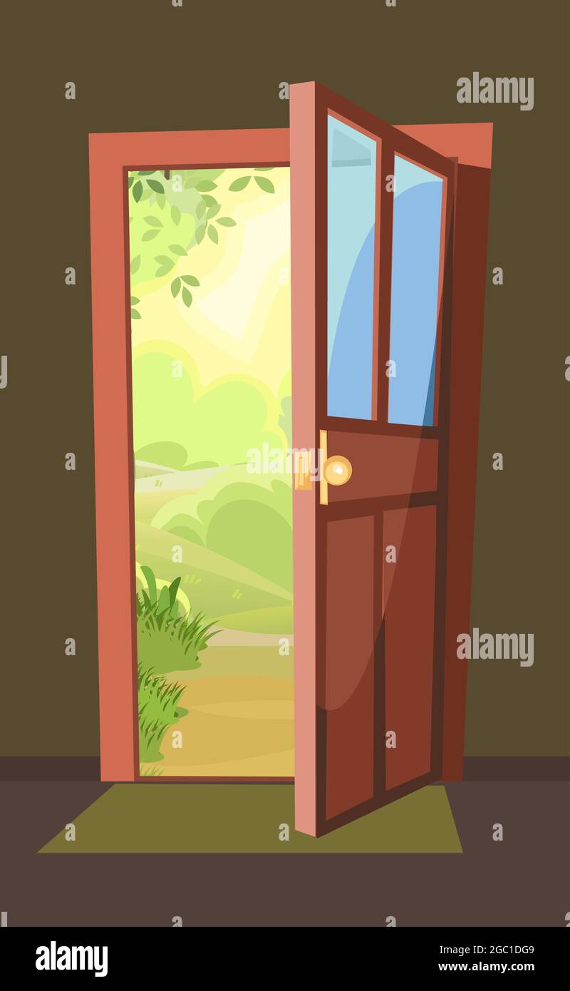 Opened Door The View From The Inside From The Room Of The House To A Forest Landscape With A Road Stone Wall Forest Way Is Open Cartoon Cute Stock Vector Image Opened Door The View From The Inside From The Room Of The House To A Forest Landscape With A Road Stone Wall Forest Way Is Open Cartoon Cute Stock Vector Image