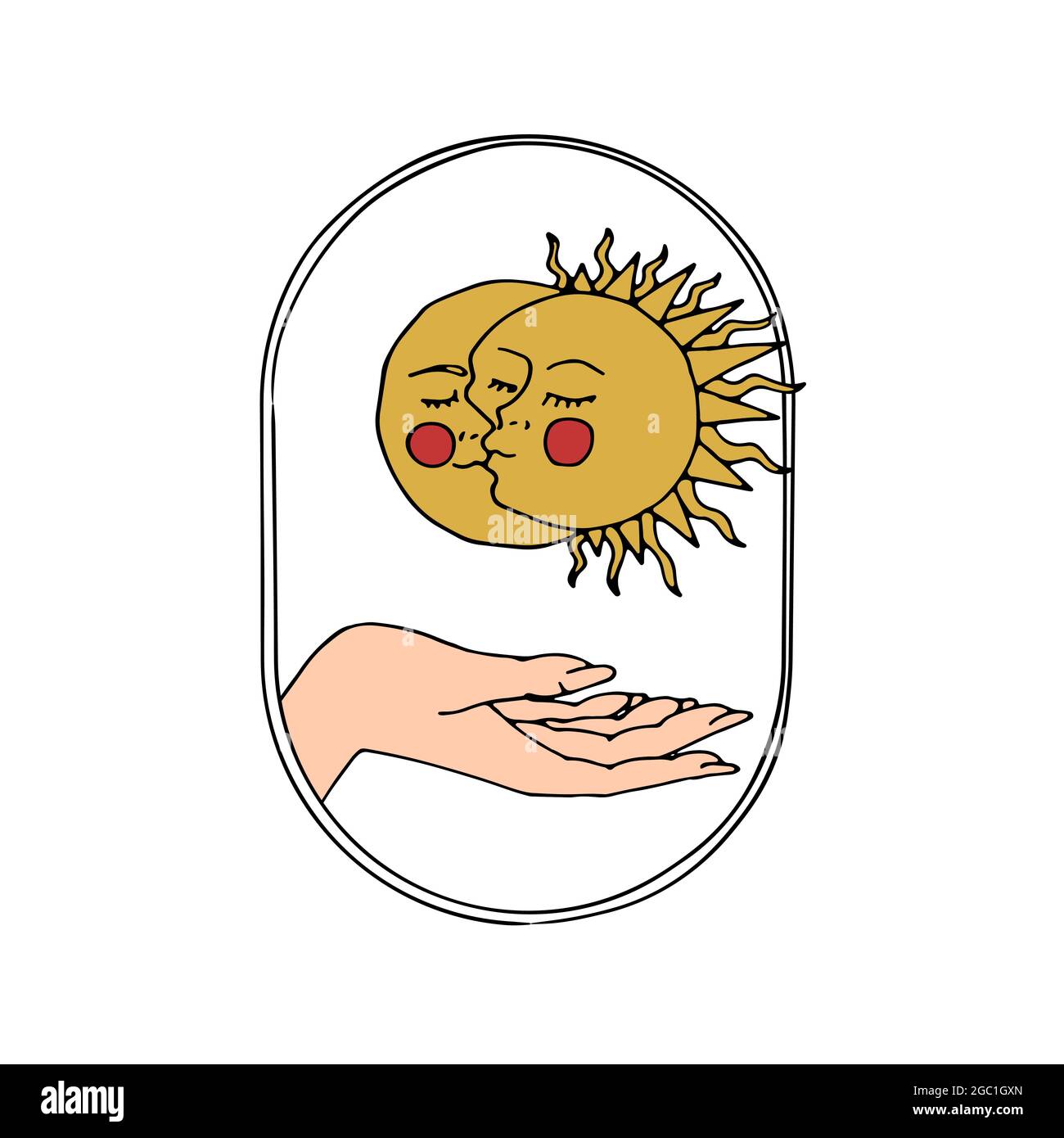 Vintage Mystic Sun and Moon Kissing illustration with decorative border Stock Vector Image & Art