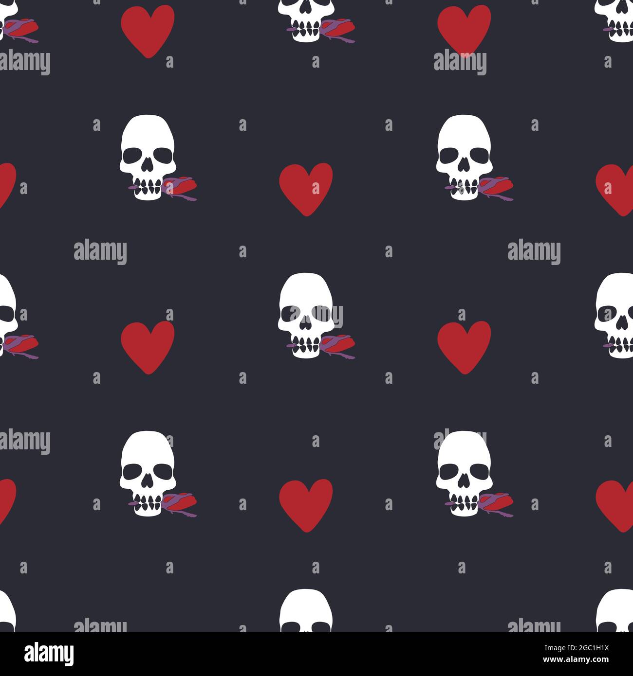 Halloween seamless pattern with stylized human skulls. Stock Vector