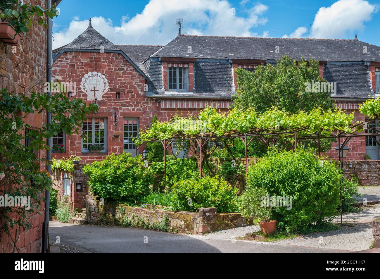 The Relais Saint-Jacques de Composteles at Collonges-la-Rouge, classified as one of France’s most beautiful villages. Stock Photo
