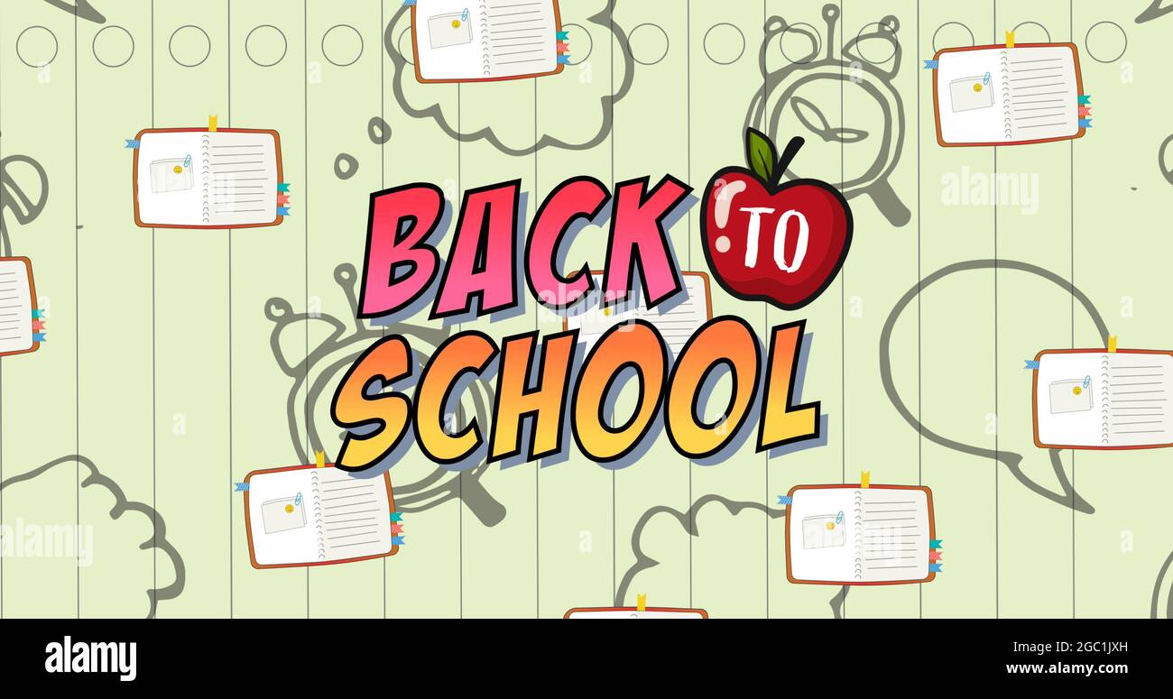 Image of back to school text over school items icons Stock Photo - Alamy