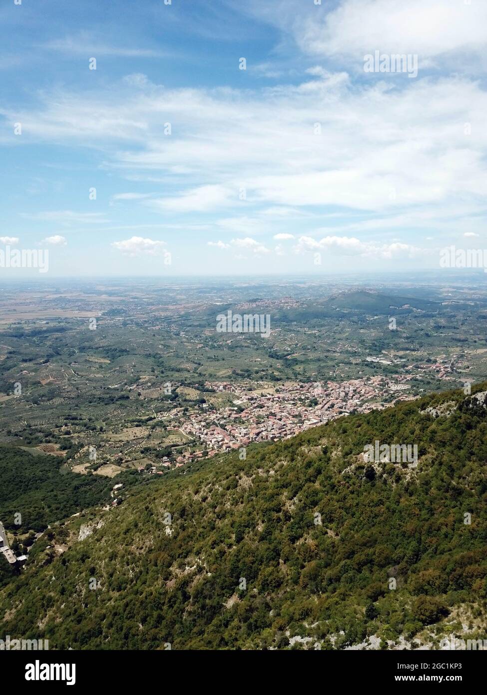 Italy, Lazio region, Rome province : Monti Lucretili, Monte Morra, aereal view on Marcellina town    Photo © Lorenzo Fiorani/Sintesi/Alamy Stock Photo Stock Photo